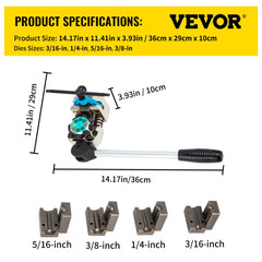 Brake Line Flaring Tool, 45 Degree Single, Double, and Bubble Flares for 3/16", 1/4", 5/16" and 3/8" Tube Size, Suitable for Soft Metal of Copper Lines