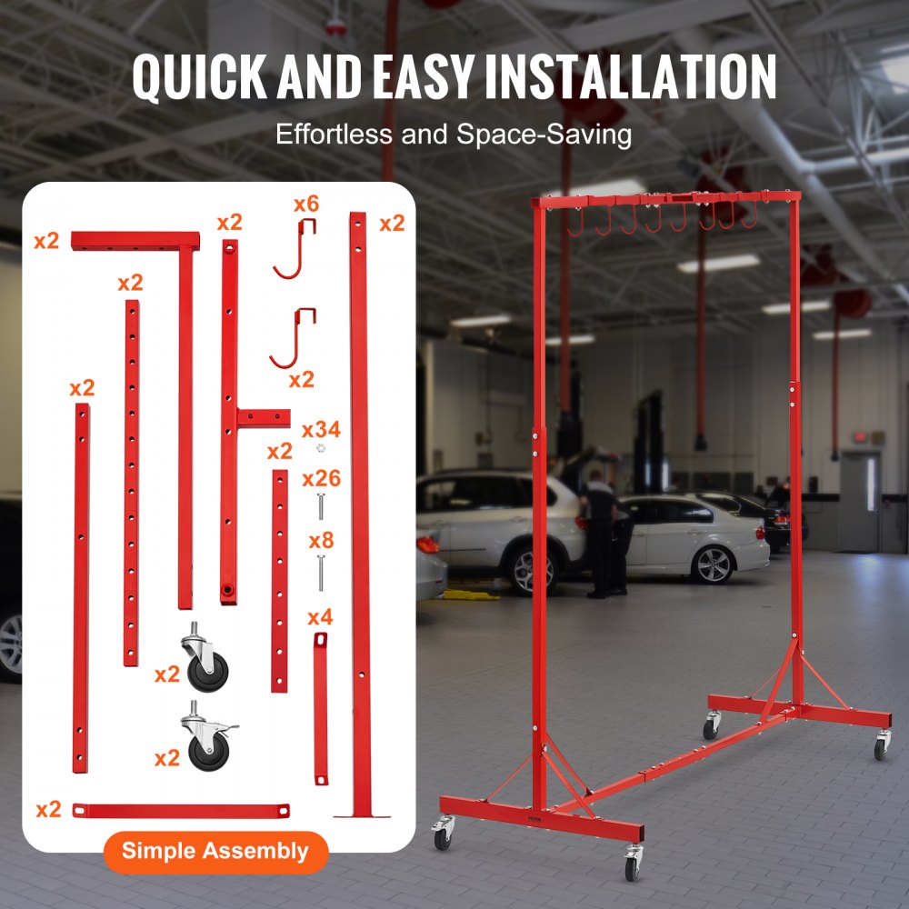 Newly Upgraded！ Painting Rack Adjustable Paint Hanger 8 Hooks Auto Body Painting Stand