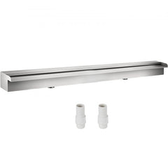 Pool Fountain Stainless Steel Pool Waterfall Spillway with Pipe Connector Rectangular Garden Outdoor (59.1")