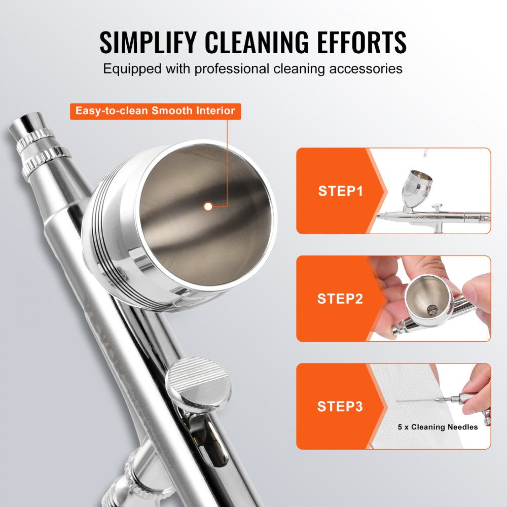 Airbrush Gun, Dual Action Gravity Feed with 0.3 mm and 0.5 mm Nozzles, Airbrush Kit with 2/7/12ml Copper Cups and Cleaning Accessories, Ideal for Painting Models, Desserts, Cakes, and Nail Art