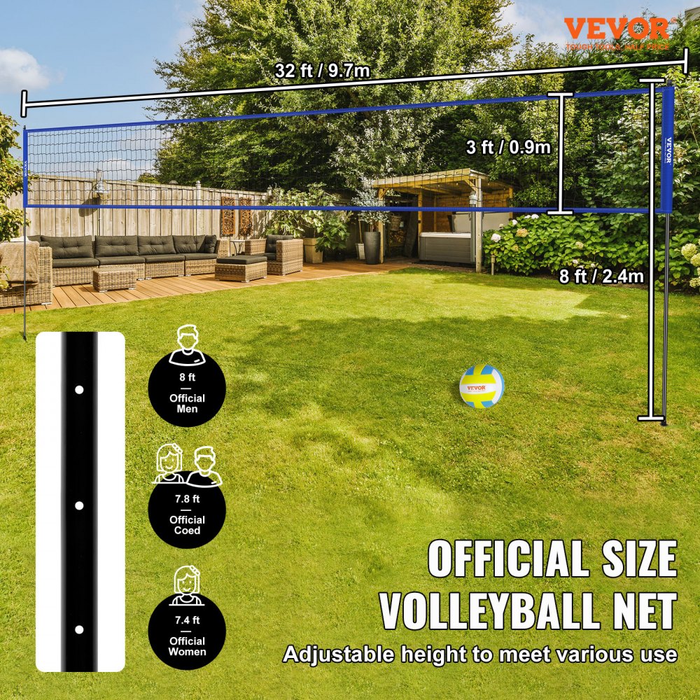 Outdoor Portable Volleyball Net System, Adjustable Height Steel Poles, Professional Volleyball Set with PVC Volleyball, Pump, Carrying Bag, Heavy Duty Volleyball Net for Backyard, Beach, Lawn