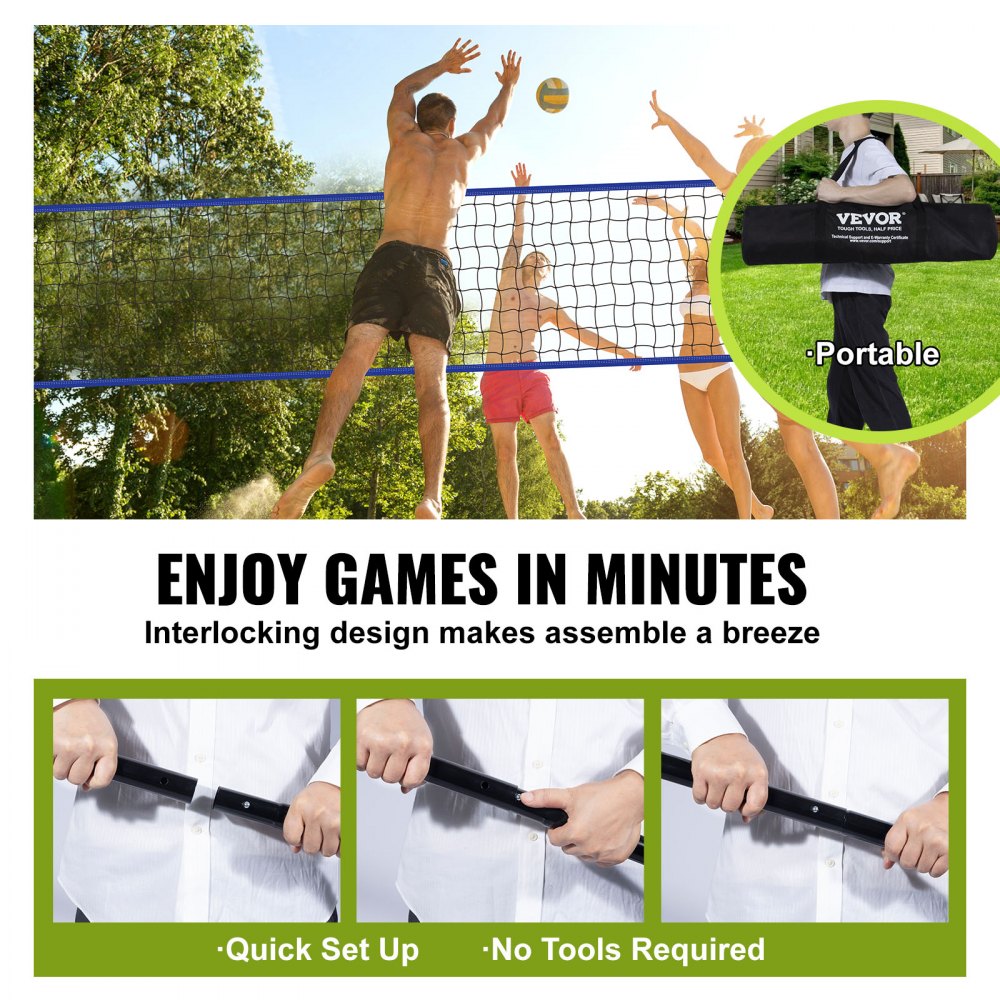 Outdoor Portable Volleyball Net System, Adjustable Height Steel Poles, Professional Volleyball Set with PVC Volleyball, Pump, Carrying Bag, Heavy Duty Volleyball Net for Backyard, Beach, Lawn