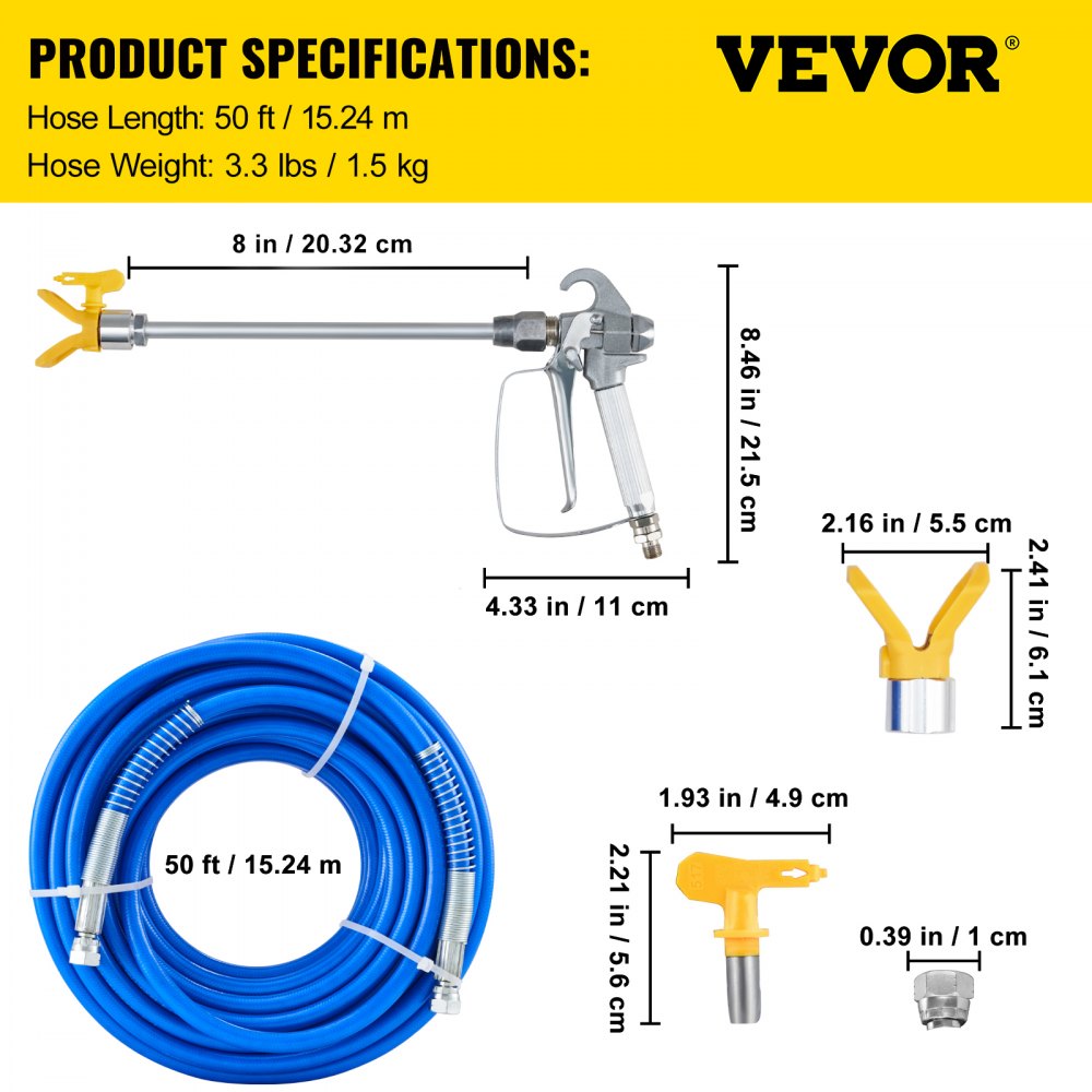 Bostome Airless Paint Spray Hose Kit with 50ft hose, 517 tip, and ergonomic trigger design.