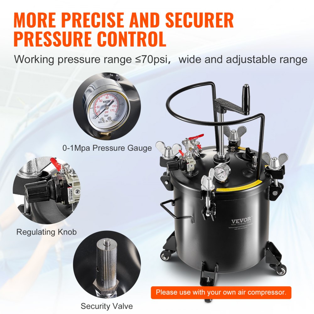 Spray Paint Pressure Pot Tank 20L/5gal with Casters Leak Repair Sealant