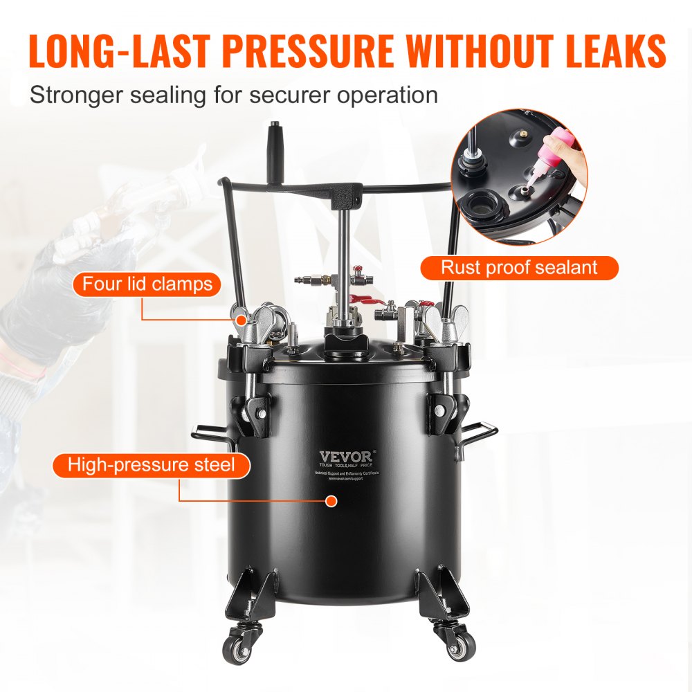 Spray Paint Pressure Pot Tank 20L/5gal with Casters Leak Repair Sealant