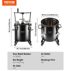 Spray Paint Pressure Pot Tank 20L/5gal with Casters Leak Repair Sealant