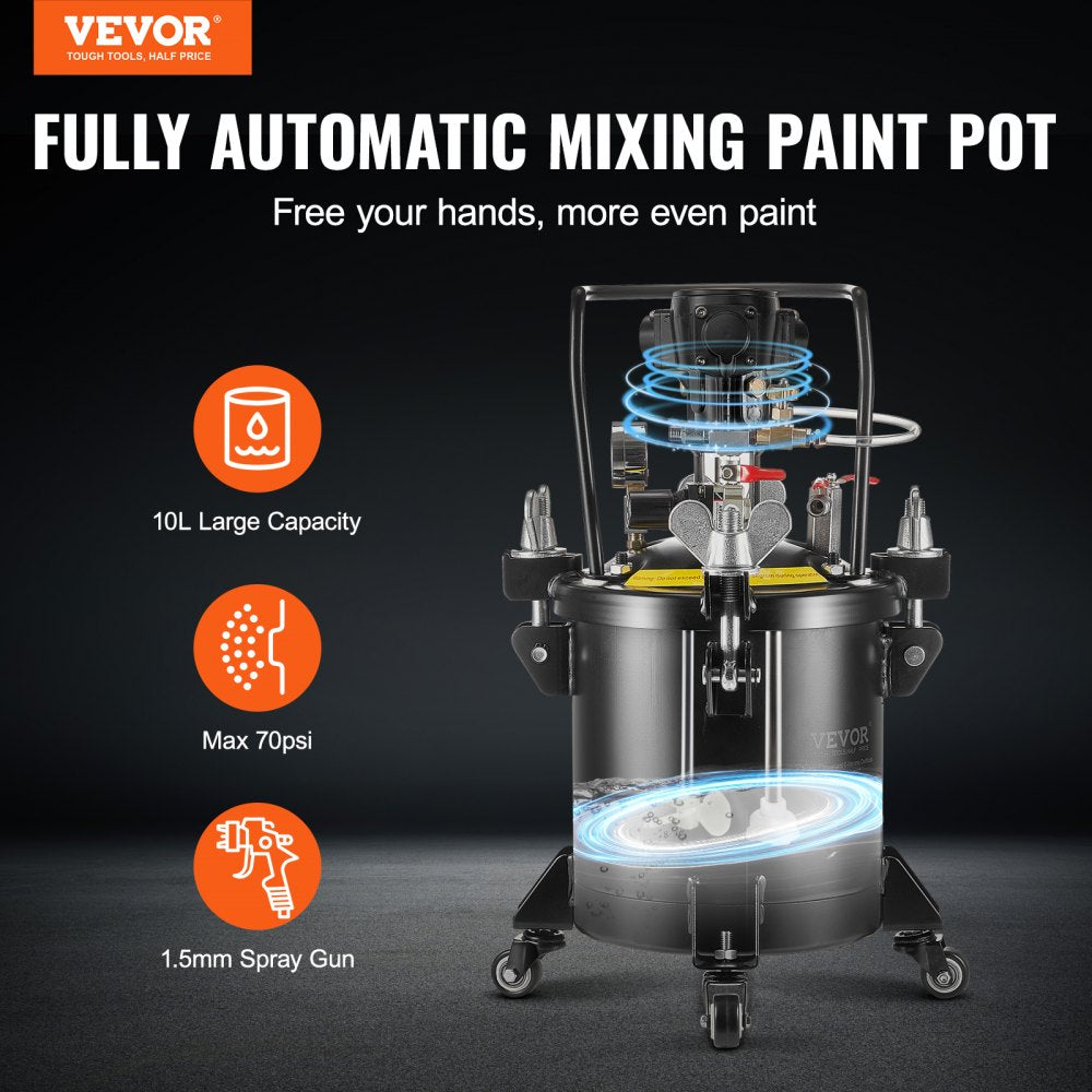 Bostome 10L spray paint pressure pot with automatic stirring, 70 PSI, and wheels.