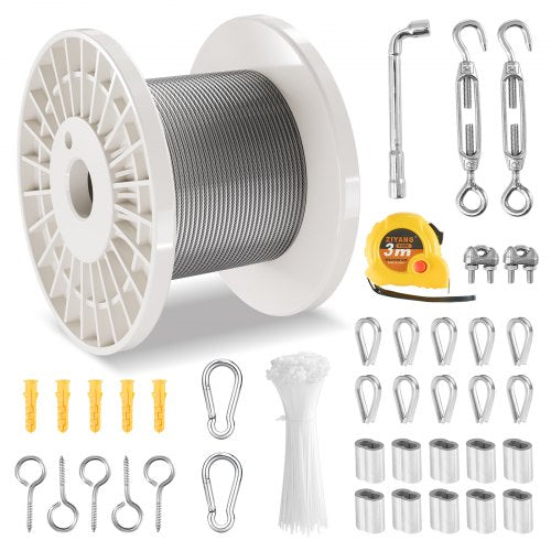 T304 Stainless Steel Cable 1/8" 7x7 Steel Wire Rope 100 ft Cable Railing