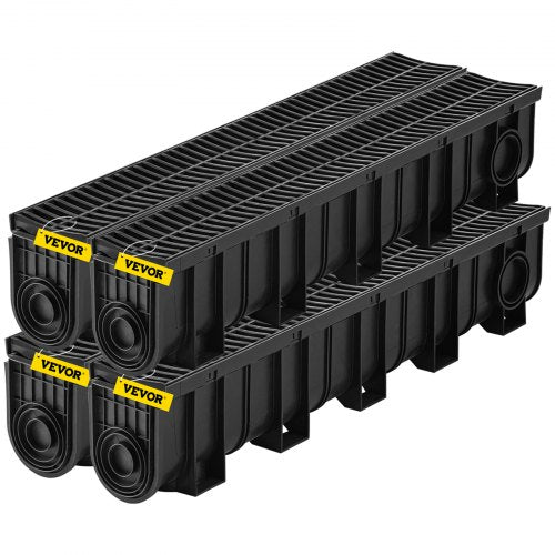 Four black HDPE trench drain channels, 5.9x7.5 inches each, in a pack.
