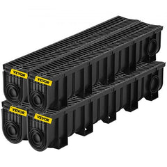 Four black HDPE trench drain channels, 5.9x7.5 inches each, in a pack.