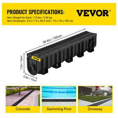 Bostome HDPE trench drain system with black plastic grates, includes five interlocking channels.