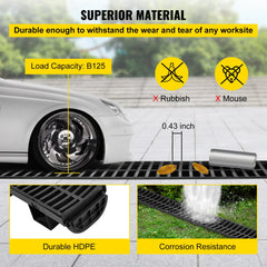 Bostome HDPE trench drain system with black plastic grates in a 4-pack for efficient drainage.