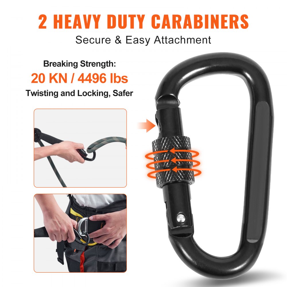 Bostome 30ft treestand safety lifeline rope with prusik knots and carabiners in camouflage design.