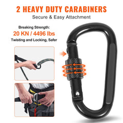 Bostome 30ft treestand safety lifeline rope with prusik knots and carabiners in camouflage design.