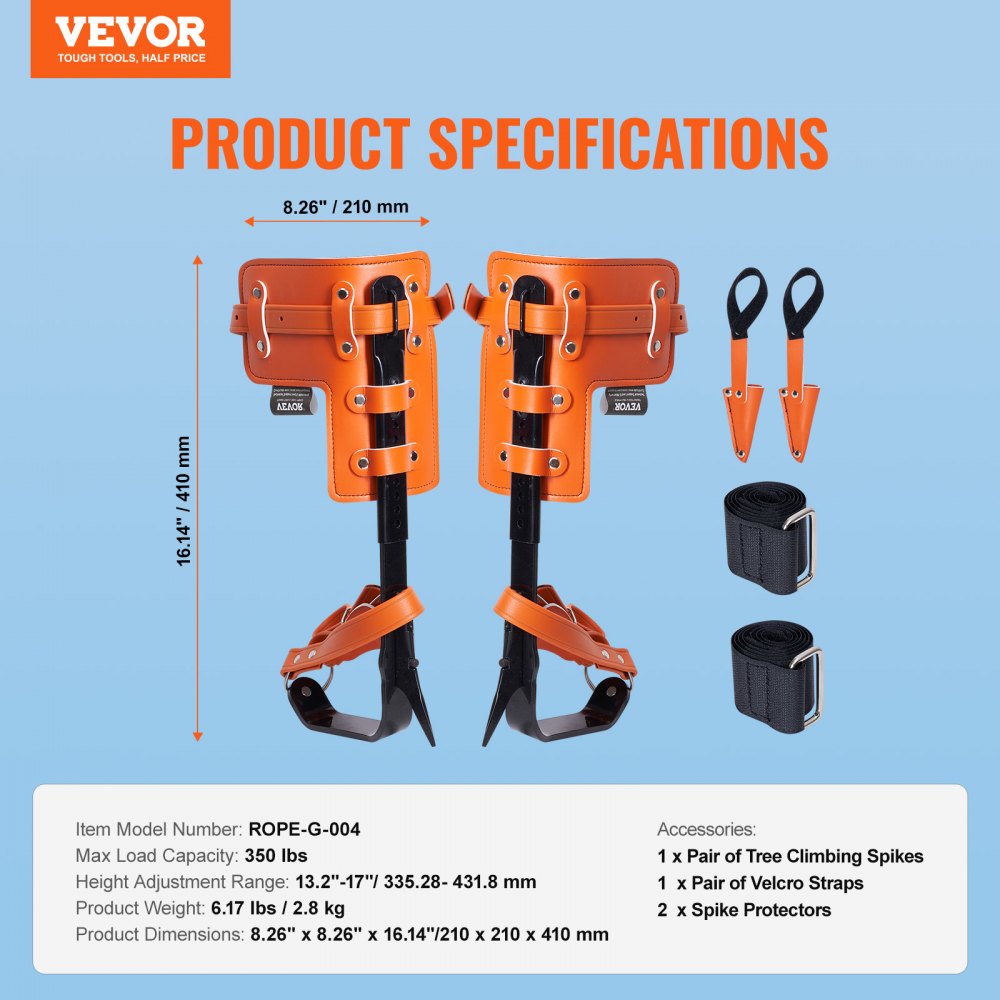 Tree Climbing Spikes Climbing Spurs Alloy Steel Arborist Equipment Orange