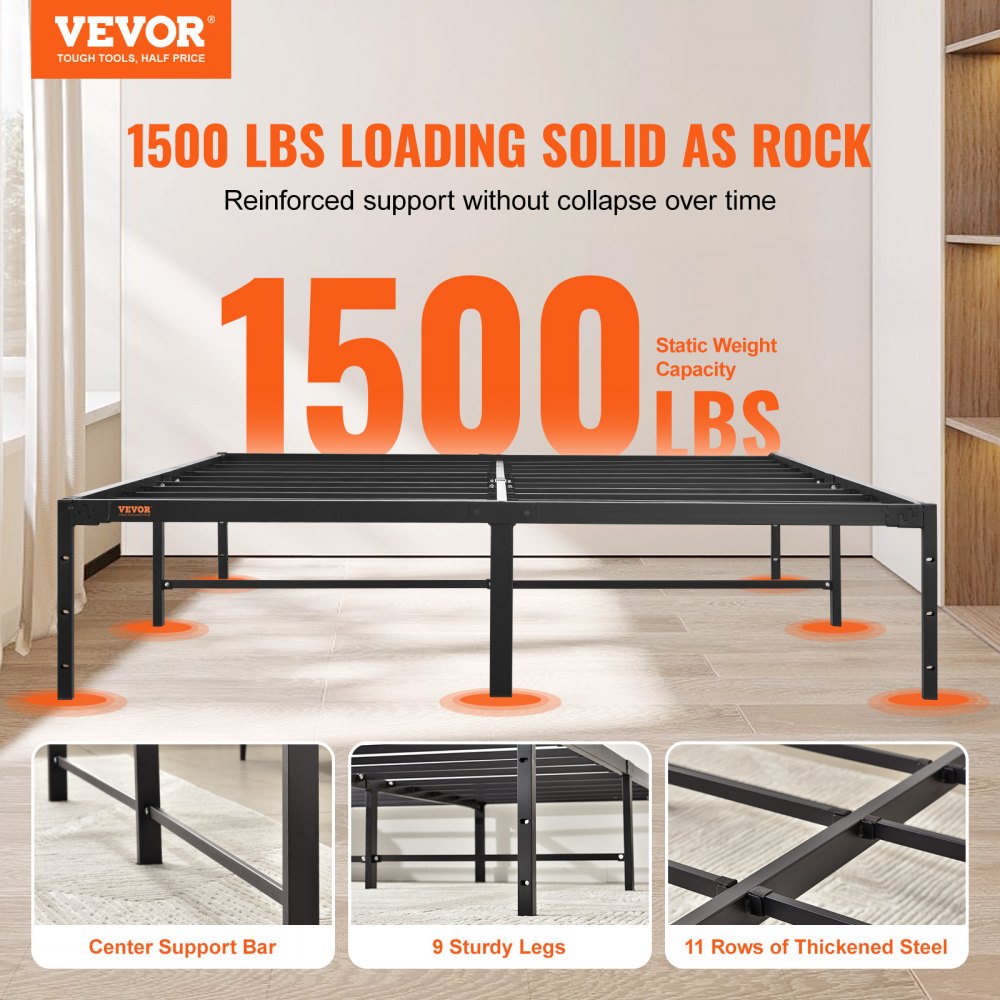 14 Inch Queen Metal Bed Frame Platform, No Box Spring Needed, 1500 lbs Loading Capacity Embedded Heavy Duty Mattress Foundation with Steel Slat Support, Easy Assembly, Noise Free