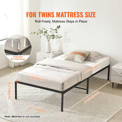 14 Inch Twin Metal Bed Frame Platform, No Box Spring Needed, Embedded Mattress Foundation with Steel Slat Support, Easy Assembly, Noise Free