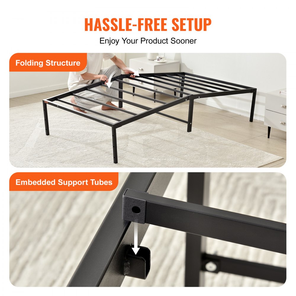 14 Inch Twin Metal Bed Frame Platform, No Box Spring Needed, Embedded Mattress Foundation with Steel Slat Support, Easy Assembly, Noise Free