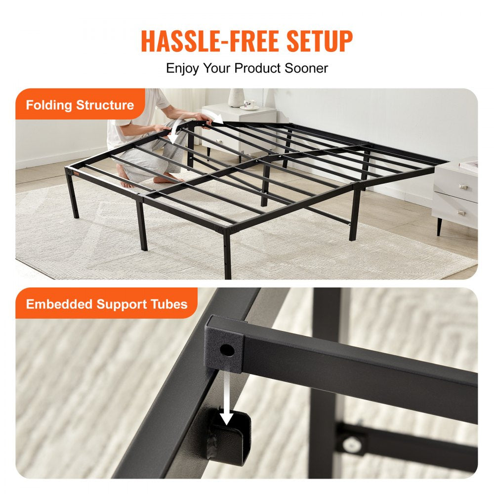 18 Inch Full Metal Bed Frame Platform, No Box Spring Needed, 1500 lbs Loading Capacity Embedded Heavy Duty Mattress Foundation with Steel Slat Support, Easy Assembly, Noise Free