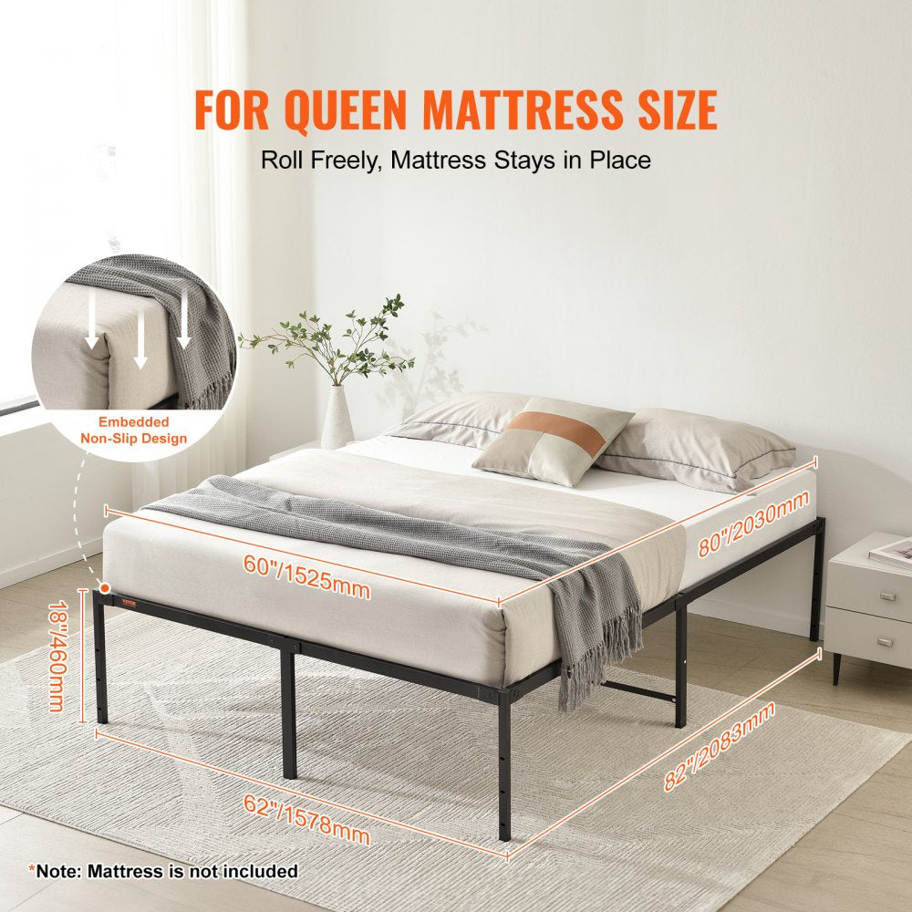 18 Inch Queen Metal Bed Frame Platform, No Box Spring Needed, 1500 lbs Loading Capacity Embedded Heavy Duty Mattress Foundation with Steel Slat Support, Easy Assembly, Noise Free
