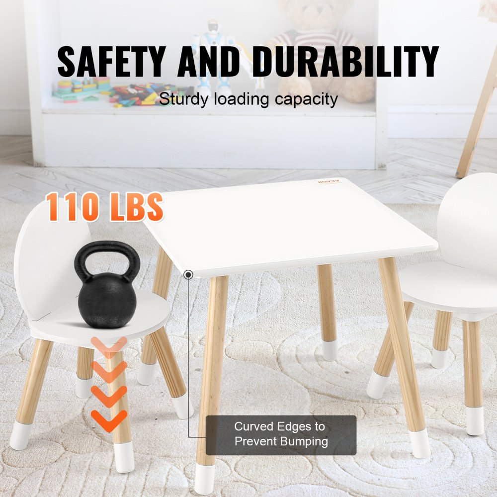 Kids Table and 2 Chairs Set, Toddler Table and Chair Set, Children Multi-Activity Table for Art, Craft, Reading, Learning, 1 Table and 2 Chairs