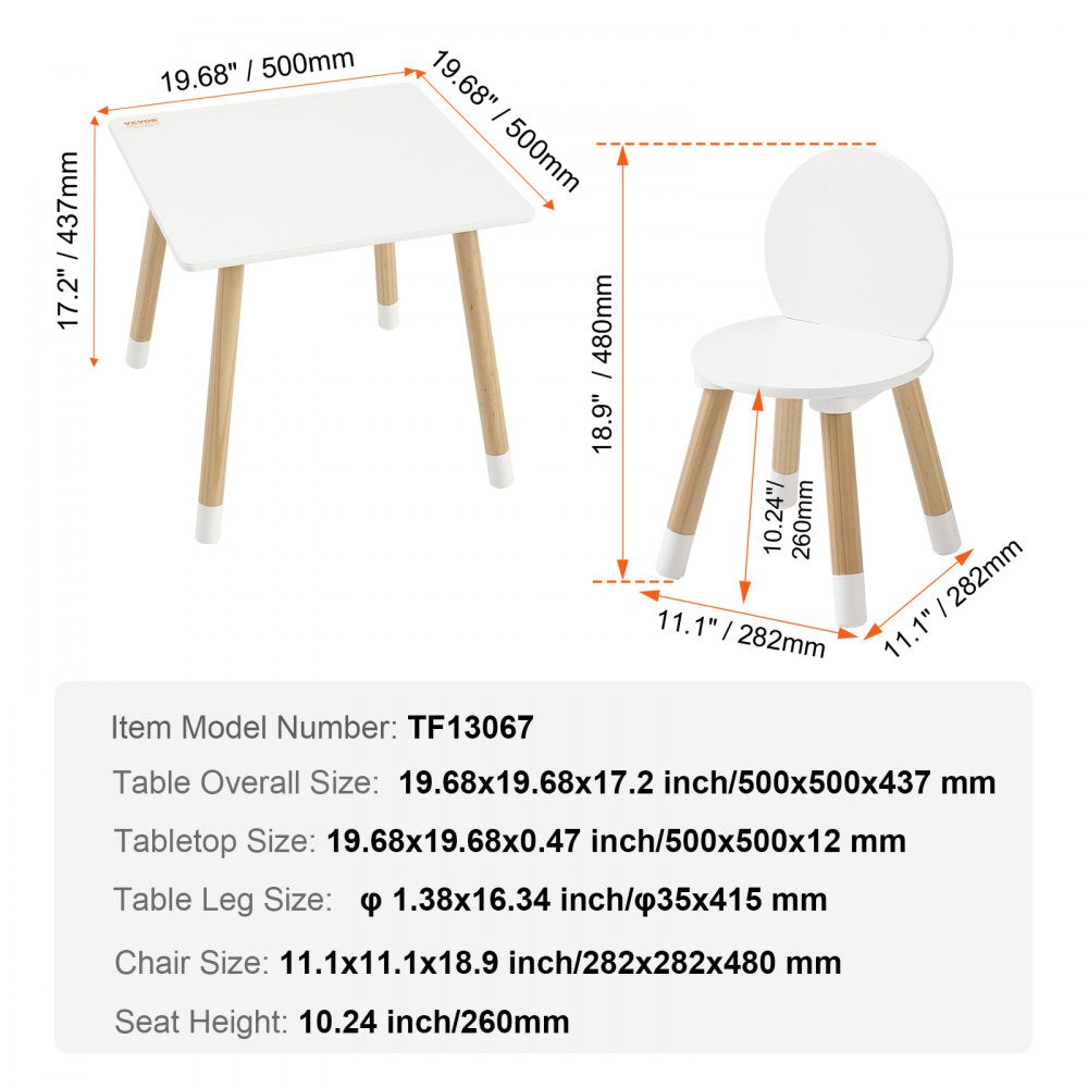 Kids Table and 2 Chairs Set, Toddler Table and Chair Set, Children Multi-Activity Table for Art, Craft, Reading, Learning, 1 Table and 2 Chairs