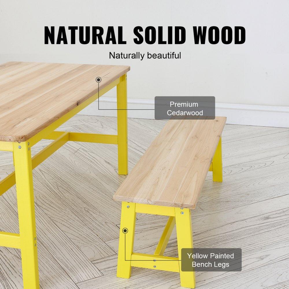 Kids Table and Bench Set, Toddler Table and Chair Set of 3, Wood Activity Table for Art, Craft, Reading, Learning