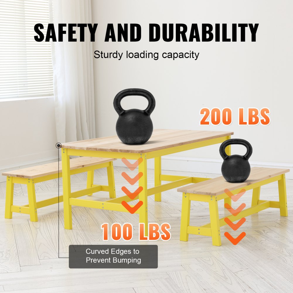 Kids Table and Bench Set, Toddler Table and Chair Set of 3, Wood Activity Table for Art, Craft, Reading, Learning