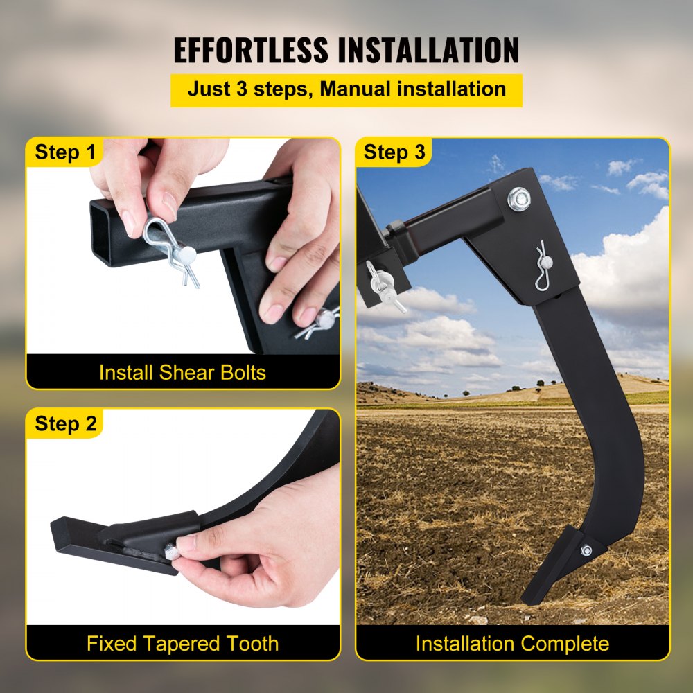 Hitch Mounted Ripper, 18" Shank Length Box Scraper Shank, 4 Hole Site Box Blade for Tractor, 2 Locating Pins Ripper Shank, 2 Plough Tips Box Blade Shank Teeth