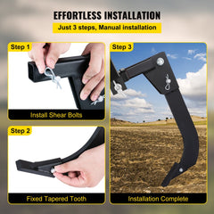 Hitch Mounted Ripper, 18" Shank Length Box Scraper Shank, 4 Hole Site Box Blade for Tractor, 2 Locating Pins Ripper Shank, 2 Plough Tips Box Blade Shank Teeth