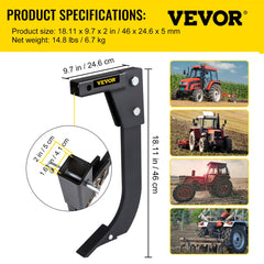 Hitch Mounted Ripper, 18" Shank Length Box Scraper Shank, 4 Hole Site Box Blade for Tractor, 2 Locating Pins Ripper Shank, 2 Plough Tips Box Blade Shank Teeth