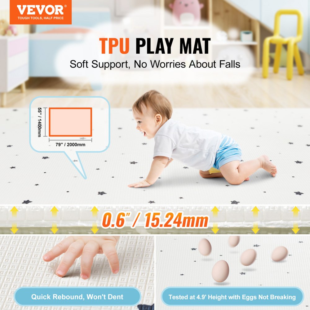 55"x79" Baby Play Mat Kids Crawling Soft Activity Floor Playmat 2 Side