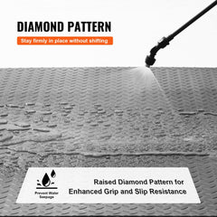 Bostome Black PVC garage floor mats in two rolls, 2.5mm thick with a diamond pattern.