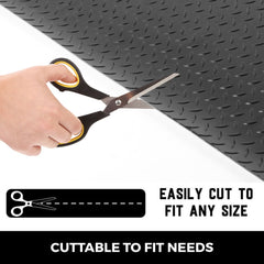 Two rolls of black PVC garage floor mats, 2.5mm thick, with a waterproof diamond pattern.