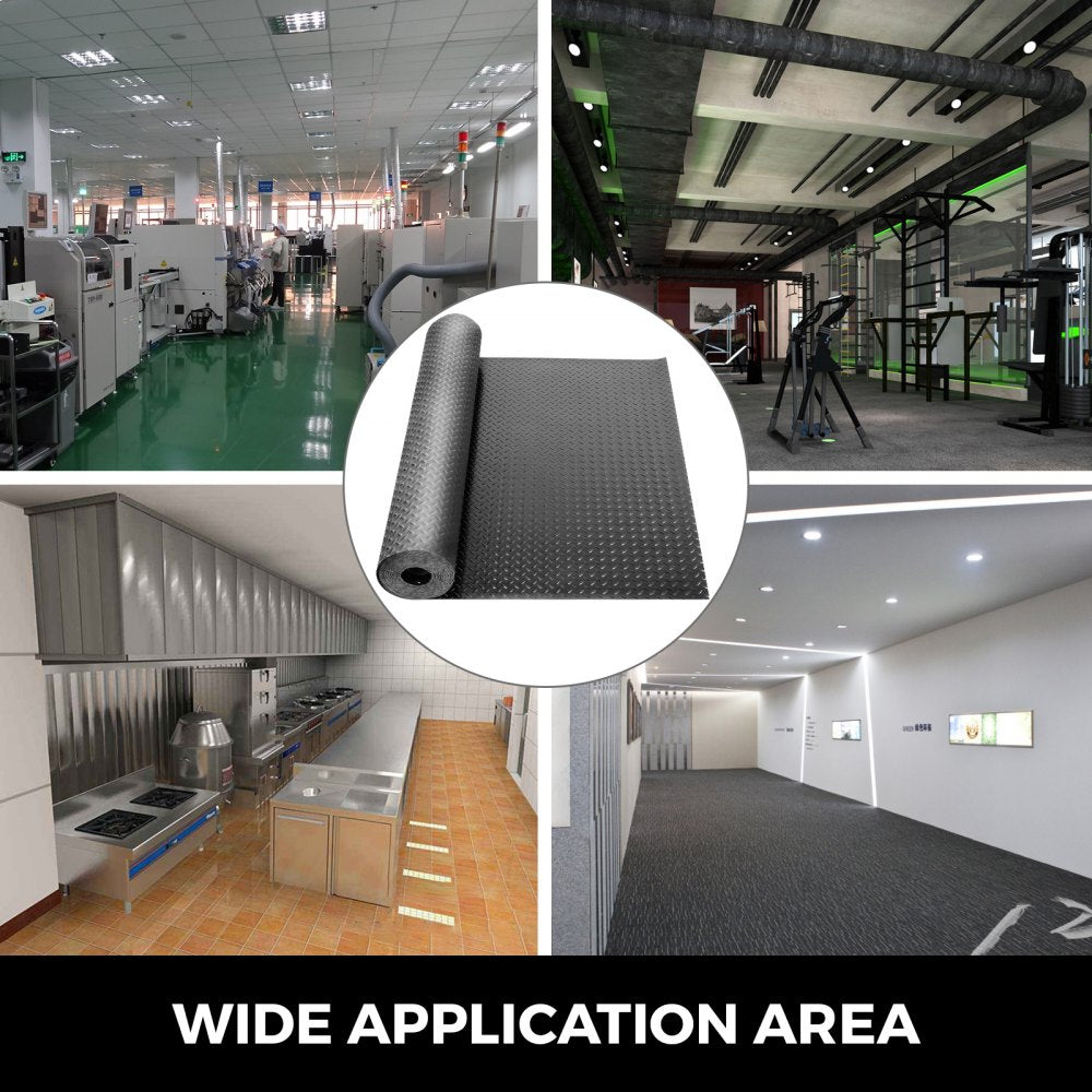 Black PVC garage floor mats in two rolls, each 17 x 3.6 feet and 2.5mm thick.