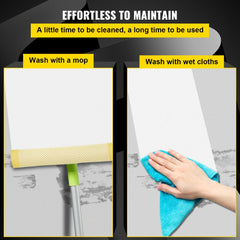 Infographic showing easy maintenance of PVC dance floor: mop cleaning vs. wet cloth wiping.
