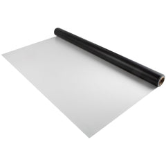 Black and white reversible PVC dance floor roll, 6.6x23ft, unrolled on surface.