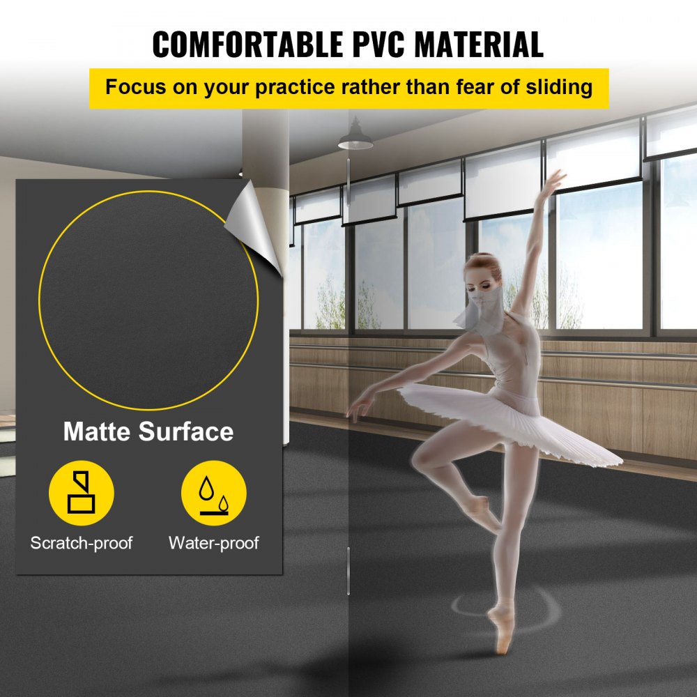 Reversible PVC vinyl dance floor in black and grey, measuring 6.6x9.8 feet.
