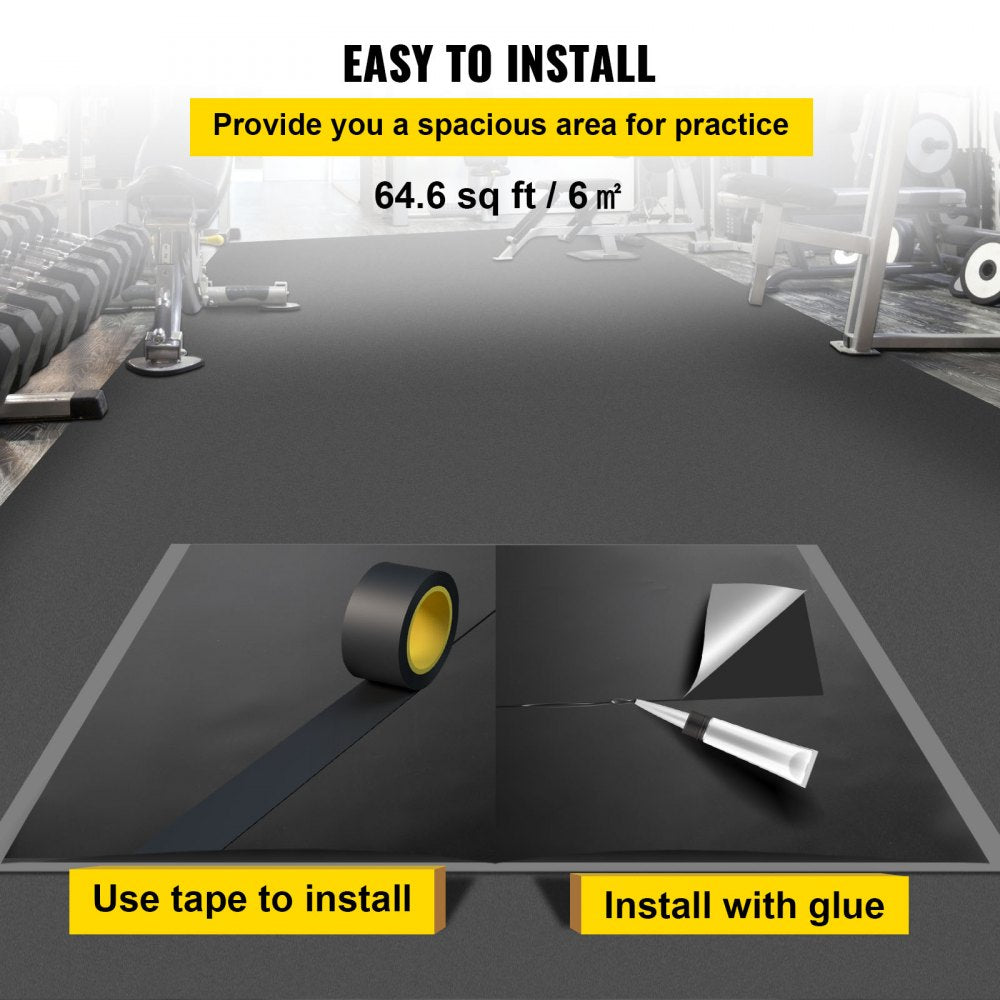 Reversible PVC vinyl dance floor in black and grey, measuring 6.6x9.8 feet.