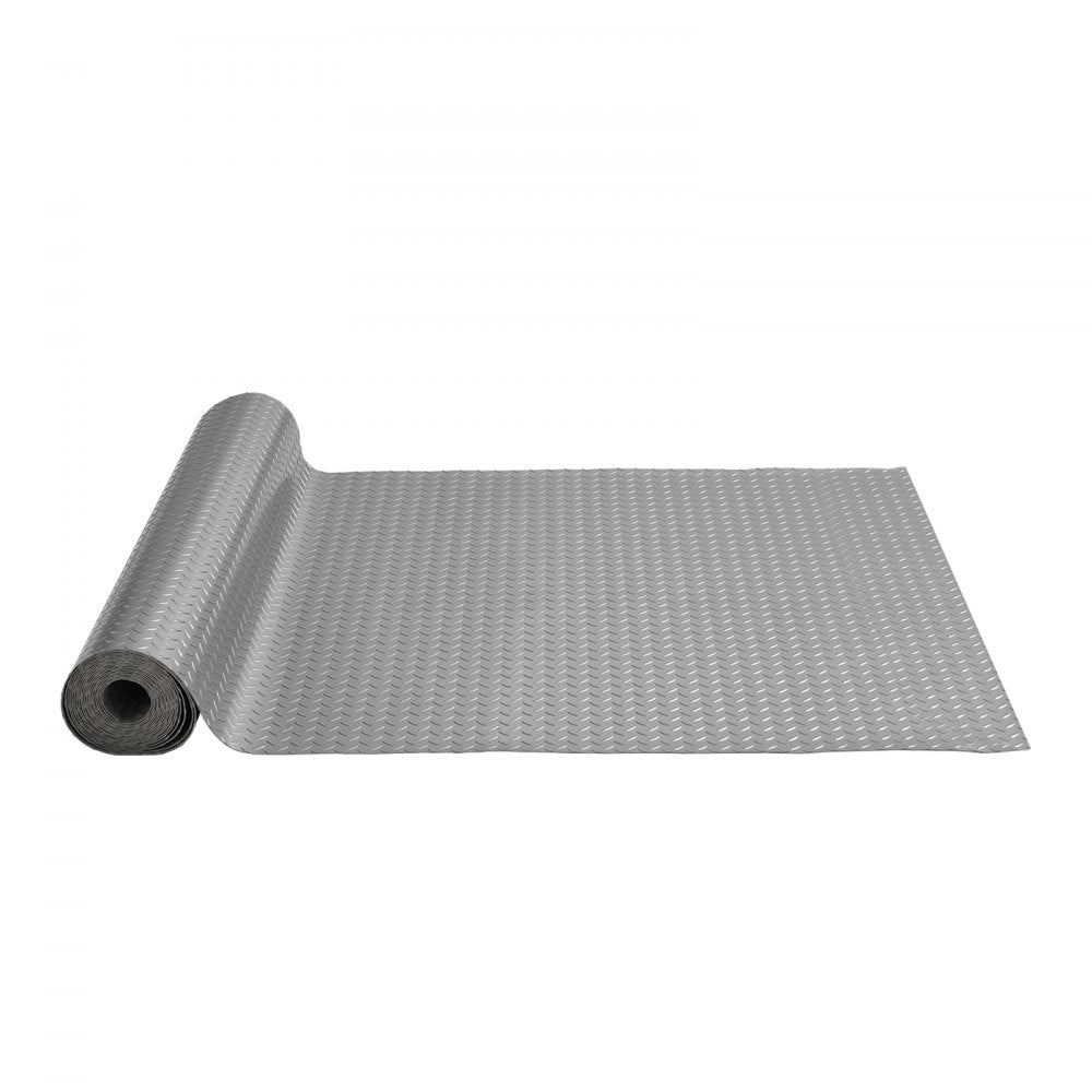 Silver diamond texture vinyl garage floor mat with a durable, waterproof design.