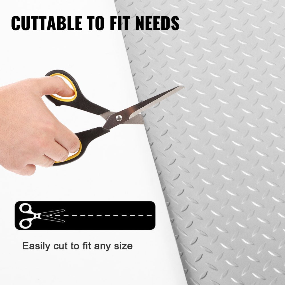 Silver diamond texture vinyl garage floor mat with a durable, waterproof design.