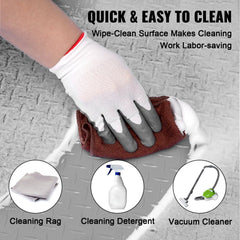Silver diamond texture vinyl garage floor mat with a durable, tear-resistant backing.