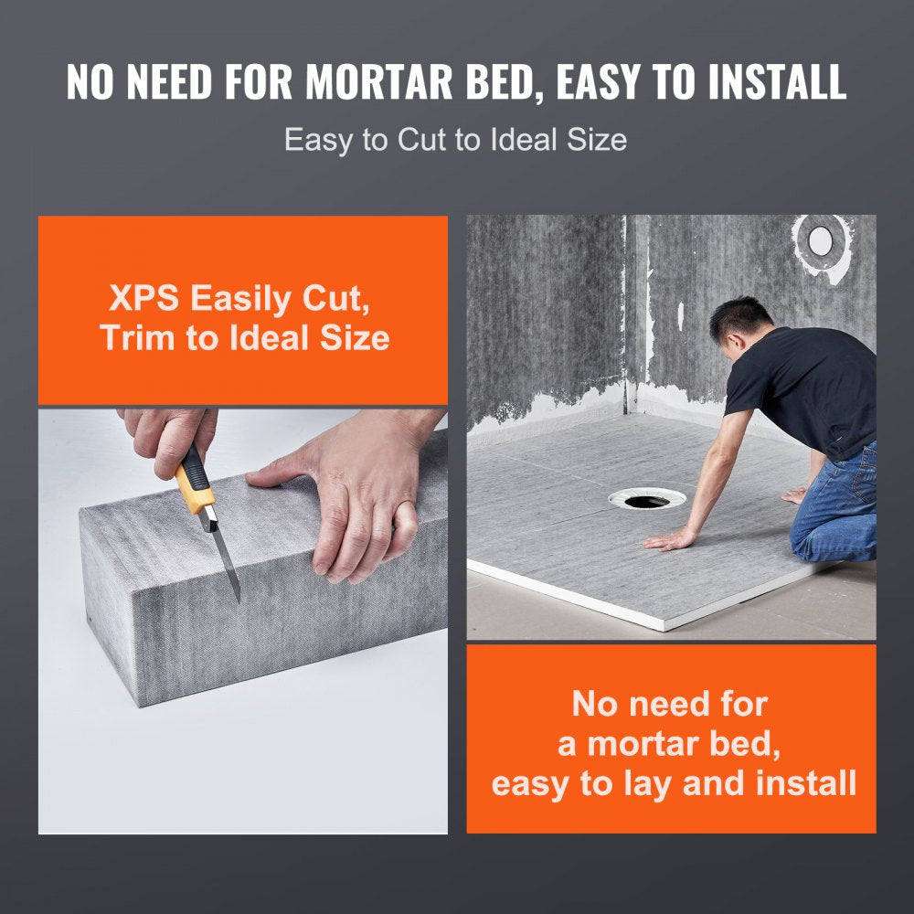 Bostome 72"x72" shower pan kit with waterproof curb, membrane, and stainless steel grid filter.