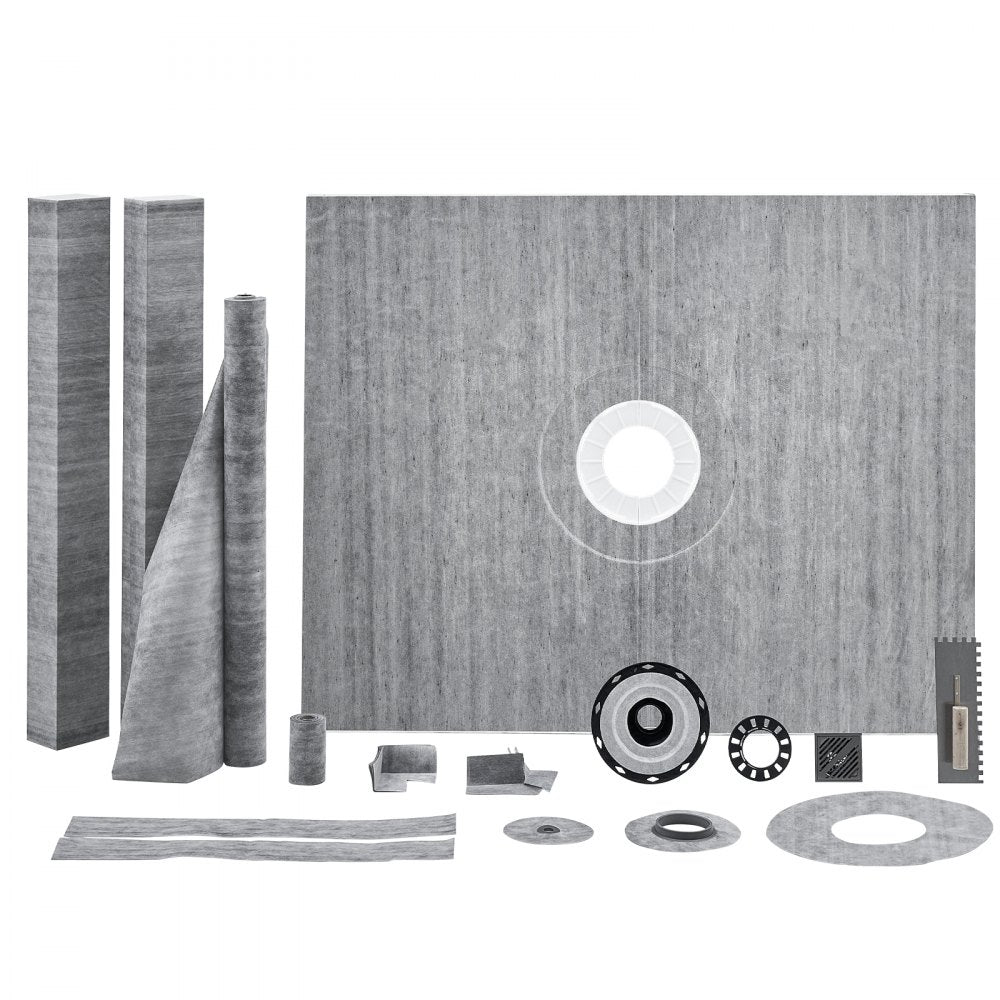 Bostome 60"x48" shower pan kit with EPS waterproof membrane and stainless steel grid filter.