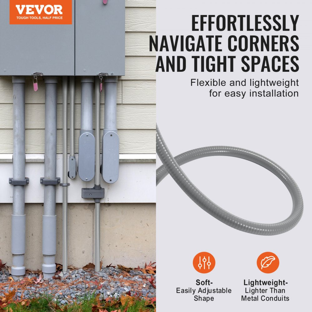 3/4-Inch Flexible Electrical Conduit, 100 ft, PVC Liquid-Tight Conduit Non-Metallic with 5 Straight and 5 90-Degree Conduit Connector Fittings, for Air Conditioning Motor Controller Pump, IP65