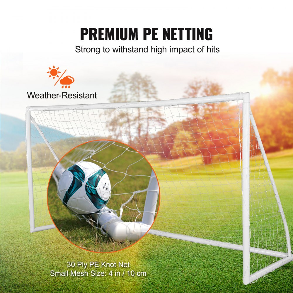 Portable 12x6 ft soccer goal with durable netting and easy tool-free assembly.