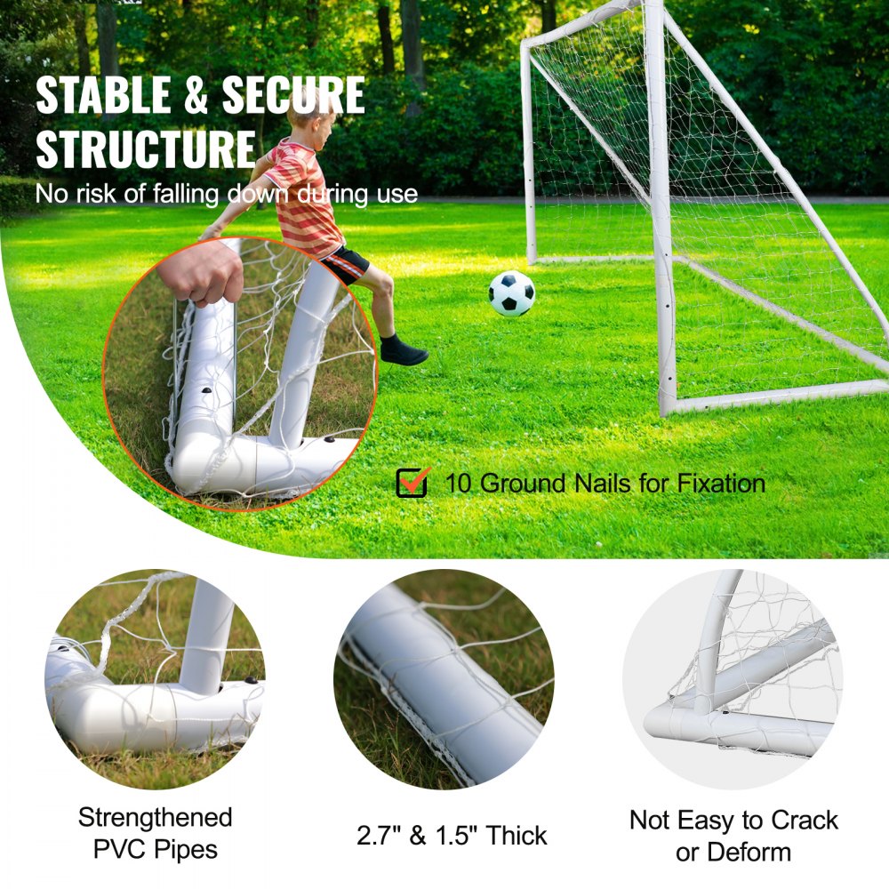 Bostome 12x6 ft portable soccer goal with durable netting and easy snap-lock assembly.