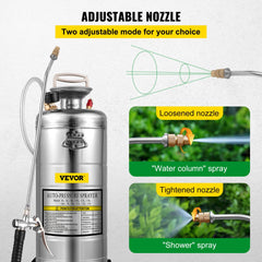 3.5Gal Stainless Steel Sprayer,l Set with 20" Wand& Handle& 3FT Reinforced Hose, Hand Pump Sprayer with Pressure Gauge&Safety Valve, Adjustable Nozzle Suitable for Gardening& Sanitizing