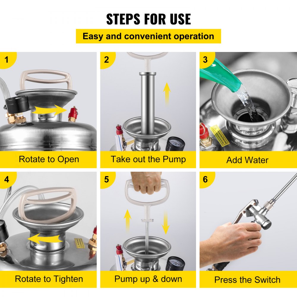 3.5Gal Stainless Steel Sprayer,l Set with 20" Wand& Handle& 3FT Reinforced Hose, Hand Pump Sprayer with Pressure Gauge&Safety Valve, Adjustable Nozzle Suitable for Gardening& Sanitizing