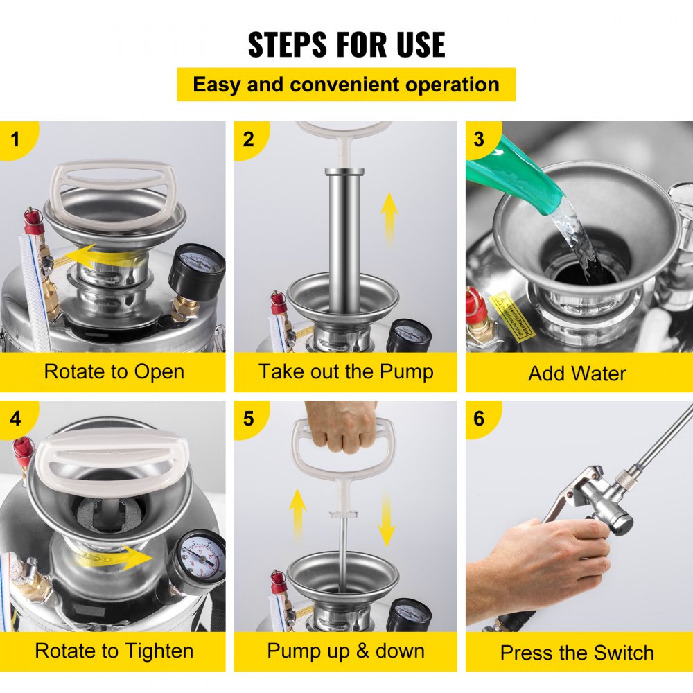 1.5Gal Stainless Steel Sprayer, Set with 16" Wand& Handle& 3.3FT Reinforced Hose, Hand Pump Sprayer with Pressure Gauge&Safety Valve, Adjustable Nozzle Suitable for Gardening& Sanitizing